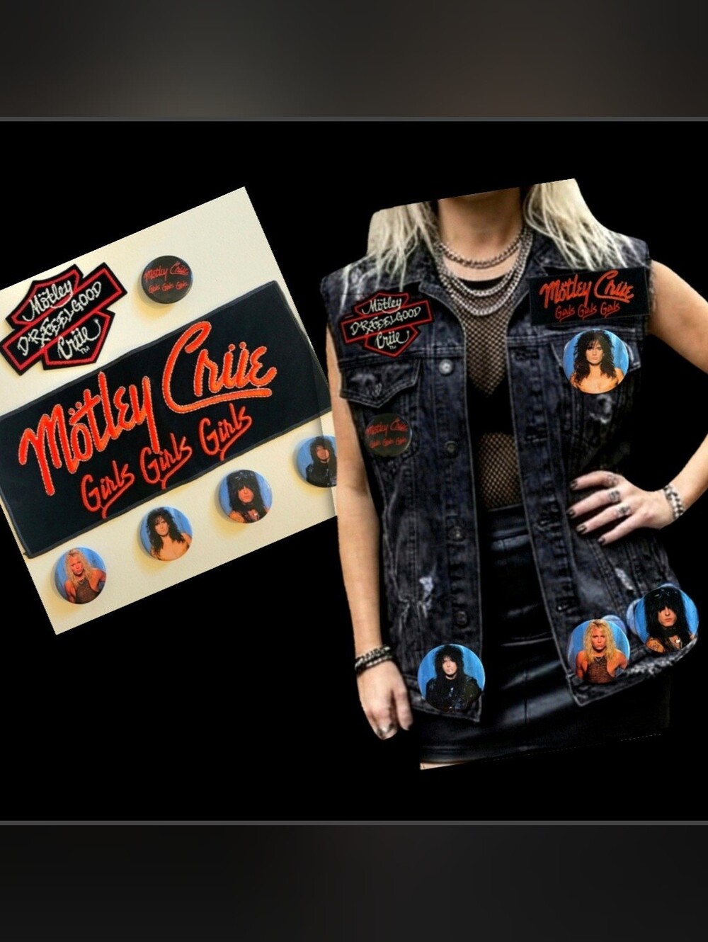 Vtg 80s Motley Crue rock band memorabilia iron  patches button pins bundle rare